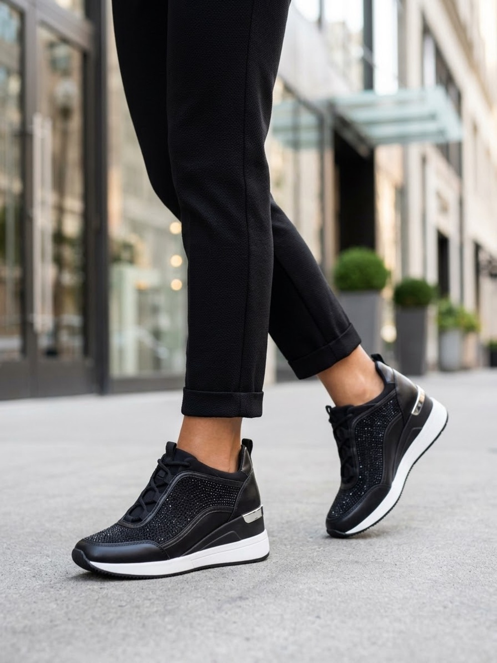 Michael Kors Black Sparkle Wedge Sneakers